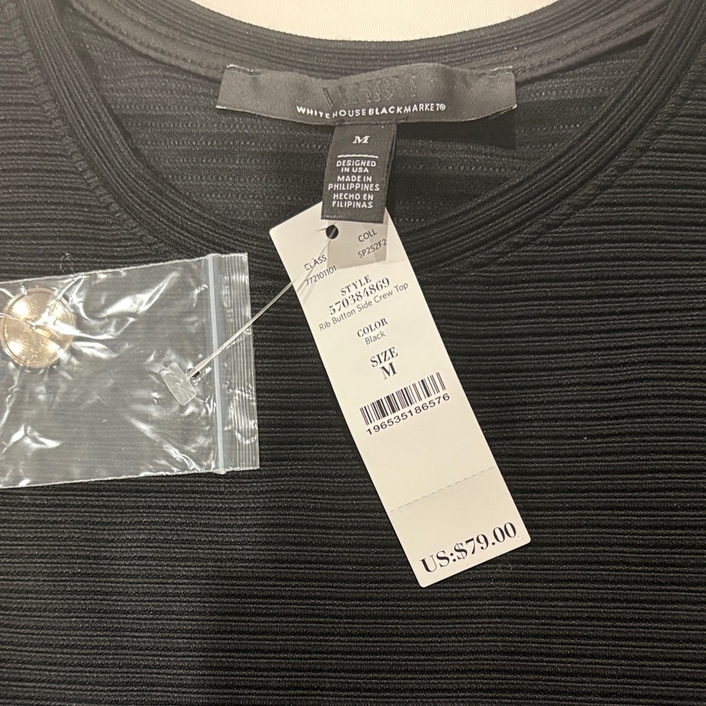 WHBM Ribbed Button Side Crew Top - Picture 3 of 4